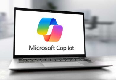 Microsoft Copilot logo on open laptop screen