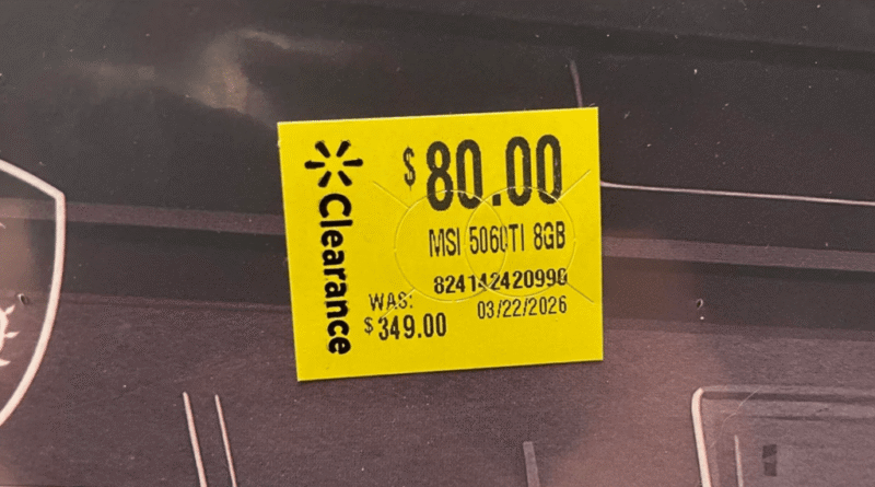 Walmart discount sticker, RTX 5060 Ti