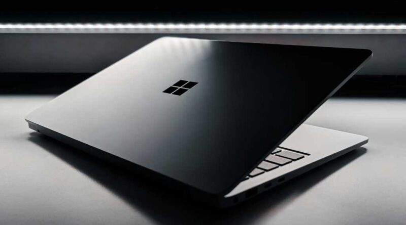 Windows 11 laptop half-closed with dramatic lighting