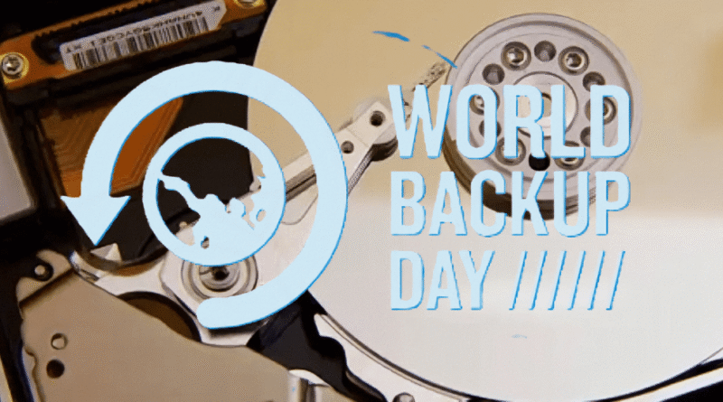 World Backup Day logo and hard drive