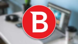 Bitdefender Antivirus Security logo on blurred background laptop on desk
