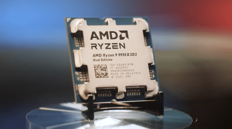 AMD Ryzen 9 9950X3D2 Dual Edition on a pedestal