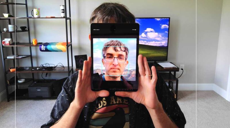 Chris Hoffman face photo on iPad trying to fool Windows Hello facial scan