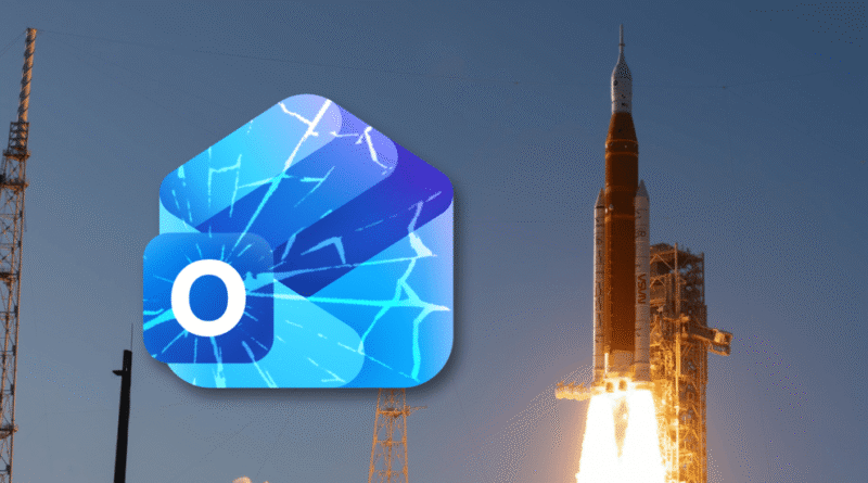 Artemis spaceship and Outlook logo