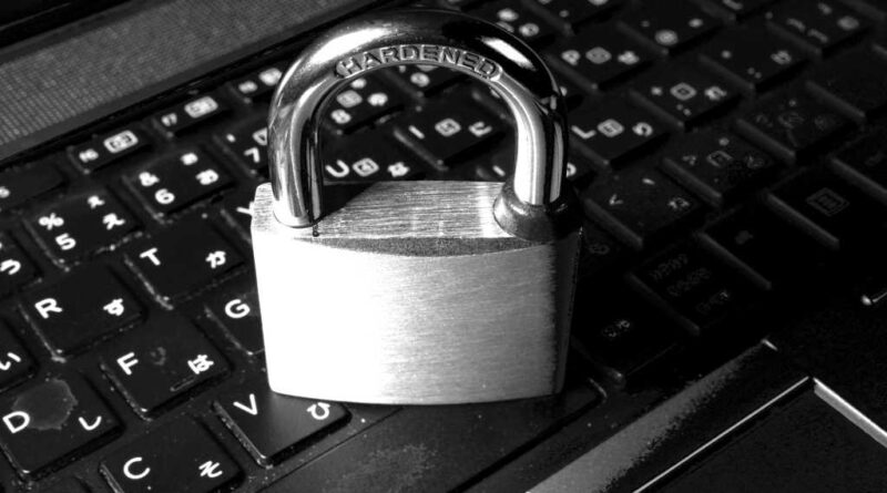 Padlock on a laptop keyboard
