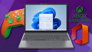 Lenovo IdeaPad Slim 3, with Xbox controller, Game Pass, and Office logos