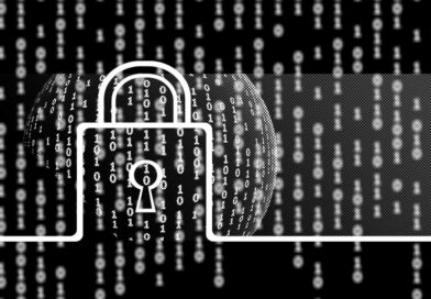 Black and white art of padlock over a stream of ones and zeros