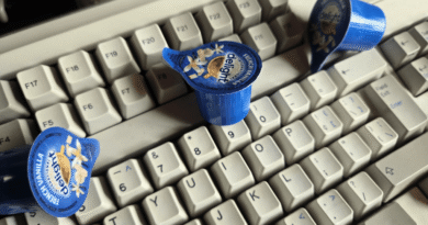 Model M keyboard with creamer packets