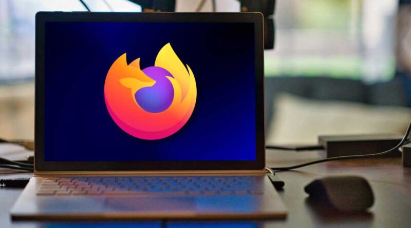 Firefox logo on a Windows laptop screen
