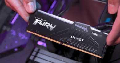 DDR5-RAM DIMM held over a motherboard