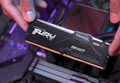 DDR5-RAM DIMM held over a motherboard