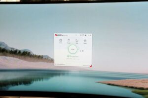 Trend Micro Maximum Security dashboard on a widescreen monitor (May 2024)