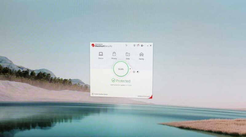 Trend Micro Maximum Security dashboard on a widescreen monitor (May 2024)