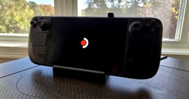 Steam Deck in docking station close up