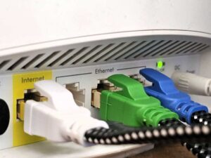 Cat8 Ethernet cables connected to a router