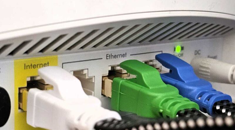 Cat8 Ethernet cables connected to a router