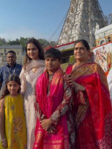 Sneha Reddy-Ayan and Arha climb Tirumala