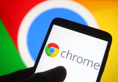 Chrome logo on phone in front of Chrome logo on screen
