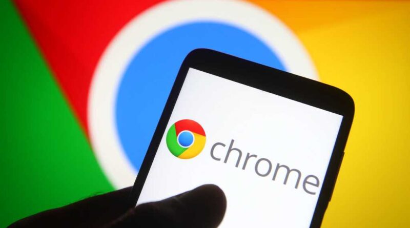 Chrome logo on phone in front of Chrome logo on screen