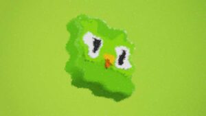 Duolingo 3D tile warped and fading away