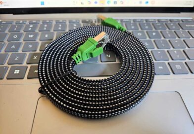 Cat8 Ethernet cable on keyboard