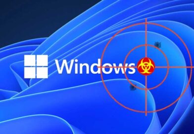 Windows logo with a threat malware antivirus crosshair