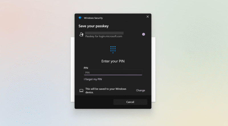 Creating a passkey for Microsoft account - default option