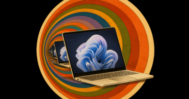 Microsoft Surface Laptop emerging from a wormhole