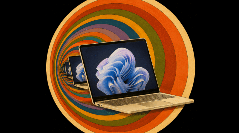 Microsoft Surface Laptop emerging from a wormhole