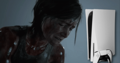 Ellie from The Last of Us with a PlayStation 5
