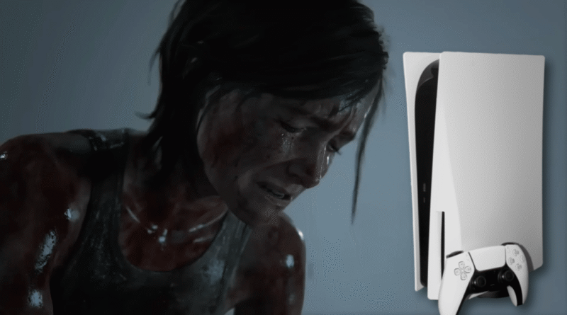 Ellie from The Last of Us with a PlayStation 5