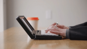 ZeroWriter Fold promotional image: laptop-style from the side
