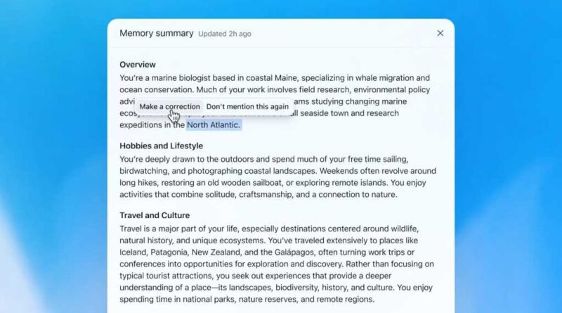 OpenAI ChatGPT dreaming feature memory summary