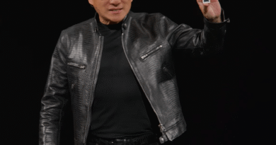 Nvidia Jensen Huang holds up RTX Spark chip