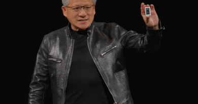 Nvidia Jensen Huang holds up RTX Spark chip