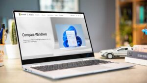 Microsoft Compare Windows website on a laptop