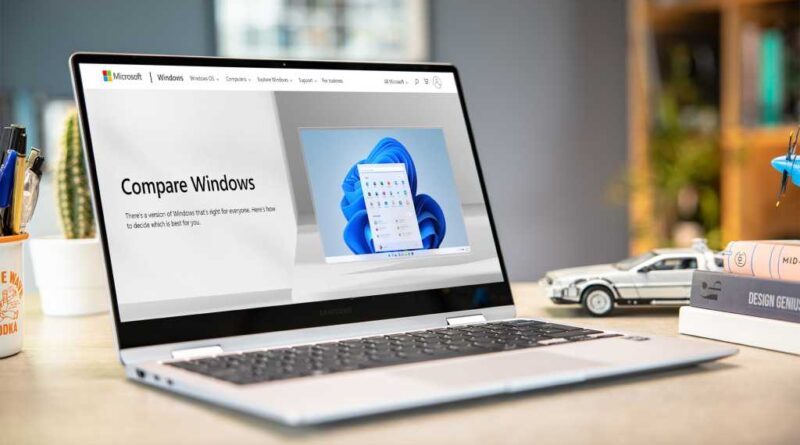 Microsoft Compare Windows website on a laptop
