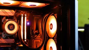 Desktop PC fans cooling inside open case