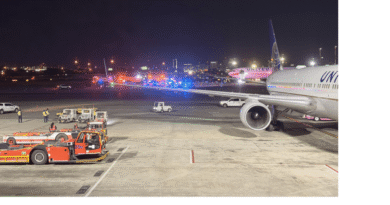 A photo that purports to show Flight UA236, grounded on the Tarmac, shot by Redditor louie08000.