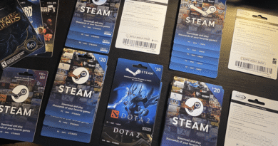 Steam gift cards on a table