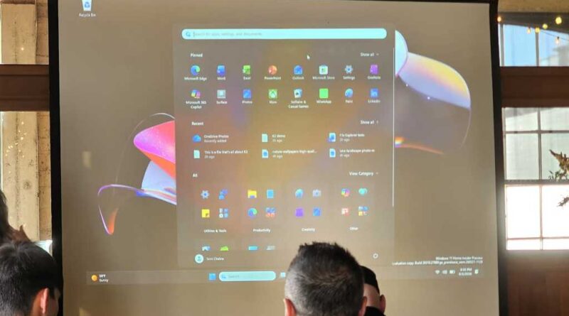 Windows Start menu on a display screen (Windows Insider)