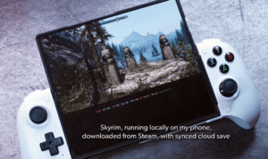 Skyrim running on a phone with a Bluetooth controller