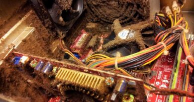 Gross desktop PC internals covered in dust and grime