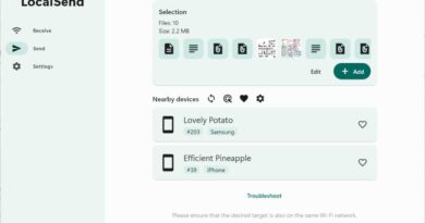 LocalSend's Send menu, showing two nearby devices, including a Samsung device and an iPhone