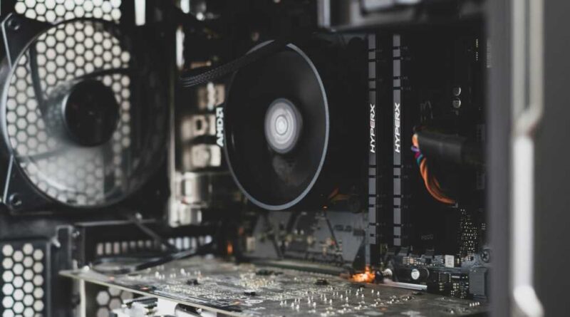 A desktop PC with CPU cooler fan running