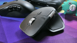 Logitech MX Master 4 with other mice and controllers (and Godzilla)