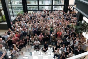 A wide-angle crowd shot of all the Sweden-based lovable employees.