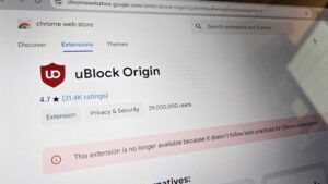 uBlock Origin Chrome Web Store page, showing that it's no longer available