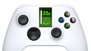 Xbox controller with insert coin to play graphic