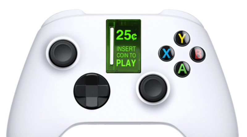 Xbox controller with insert coin to play graphic